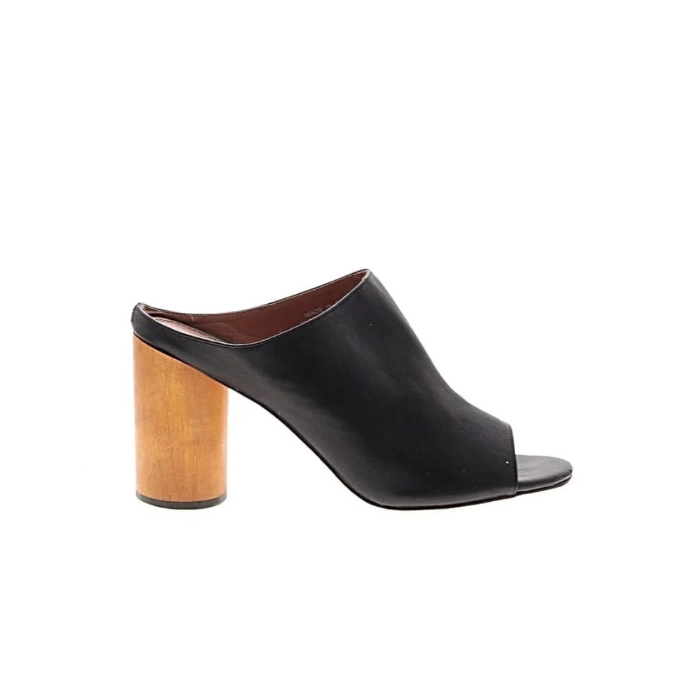 Black Leather Mules with Wooden Heel